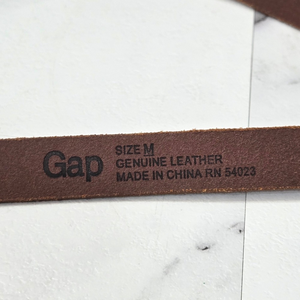 GAP Womens Medium Brown Leather Belt Ditsy Floral Vachetta Brass Buckle Skinny - Picture 3 of 8